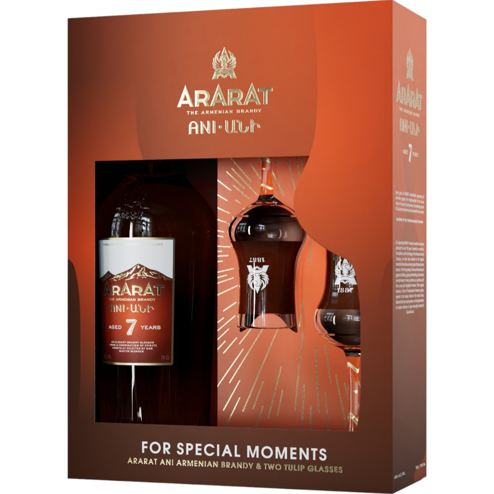 Коньяк Ararat Ани 7 лет 0,7 л. В подарочной упаковке с 2 бокалами