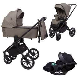 Детская коляска Peppy Monaco 3 в 1 с автокреслом Verona Black Sandstone (песочный), рама черная