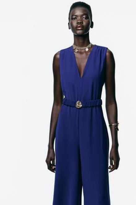 ZARA КОМБИНЕЗОН С ПОЯСОМ И ФУРНИТУРОЙ, ЯРКО-СИНИЙ