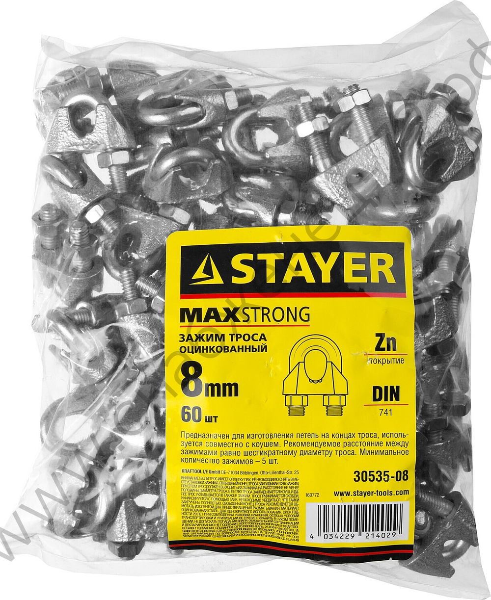 STAYER DIN 741 8 мм, зажим троса, 60 шт (30535-08)