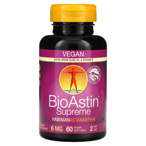 Nutrex Hawaii, BioAstin® Supreme, гавайский астаксантин, 6 мг, 60 веганских капсул