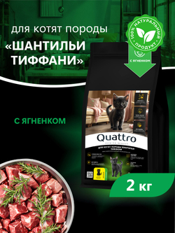 Корм сухой для котят породы Шантильи Тиффани, с ягненком, 2кг, QUATTRO