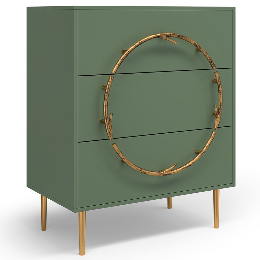 Комод Арт Колор matte Стайл Голд с 3 ящиками Зеленый нефрит матовый