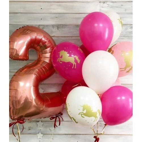 Букет шаров на 2 Годика Девочке с единорогами