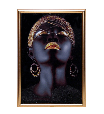 Картина№3" Африканка" с поталью и каменной крошкой в пластиковом багете 22-32-1.7см