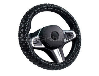 Оплетка на руль круглая CarFashion -XL- «VERSAL» 31679 - Экокожа - черный/шов черный