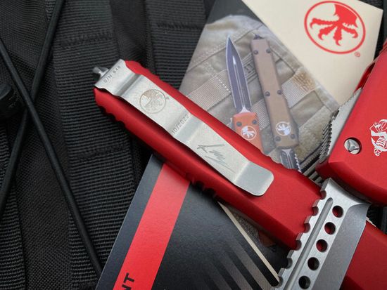Автоматический нож Microtech MT_119W-10RDS Ultratech Warhound, алюм. рук-ть красн. клинок стоунвош