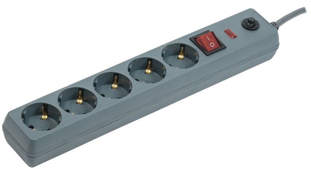 Удлинитель с сетевым фильтром 5х5м 16А IP20 СФ-05К ПВС 3х1 с выкл. сер. IEK WFP10-16-05-05-ZK-K03