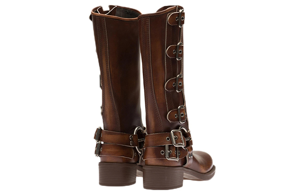 MIU MIU Leather Knee high Boots Women"s Brown