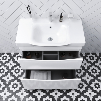 M80FSX0802WG Like, База под раковину, напольная, 80 см, 2 ящика, белый, глянцевая, шт