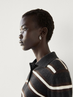 Massimo Dutti Свитер поло из 100% кашемира в полоску, коричневый