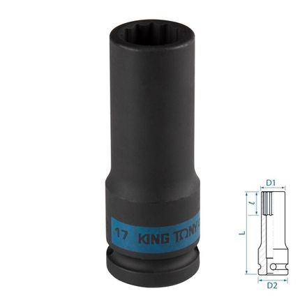 Цена на KING TONY (443017M) Головка торцевая ударная глубокая двенадцатигранная 1/2", 17 мм