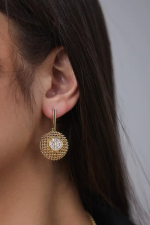 Серьги "Милора" круглые с цирконами, оттенок золото