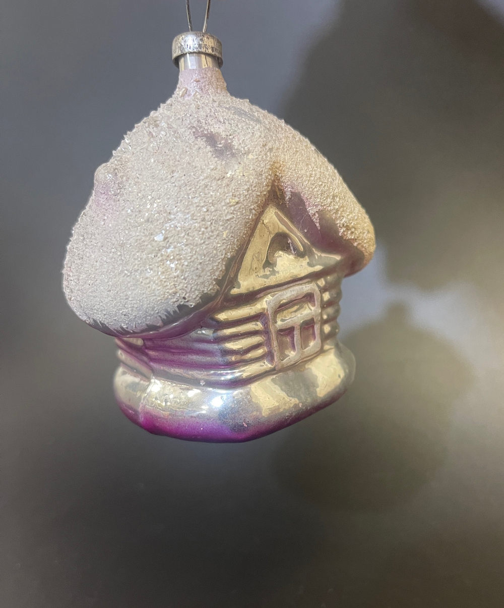 Ёлочная игрушка домик, избушка со снегом, стекло , СССР винтаж