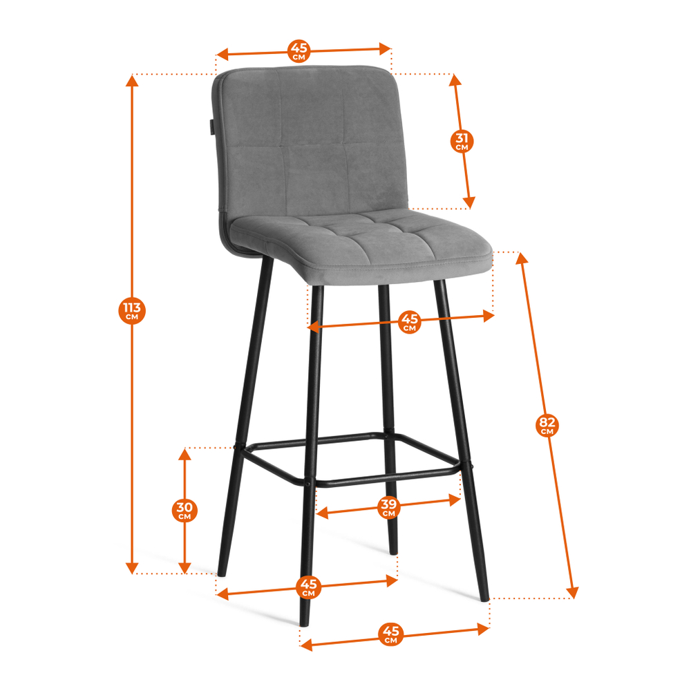 Барный стул  Medeo/Медео экокожа , черный, 45х56х113 см