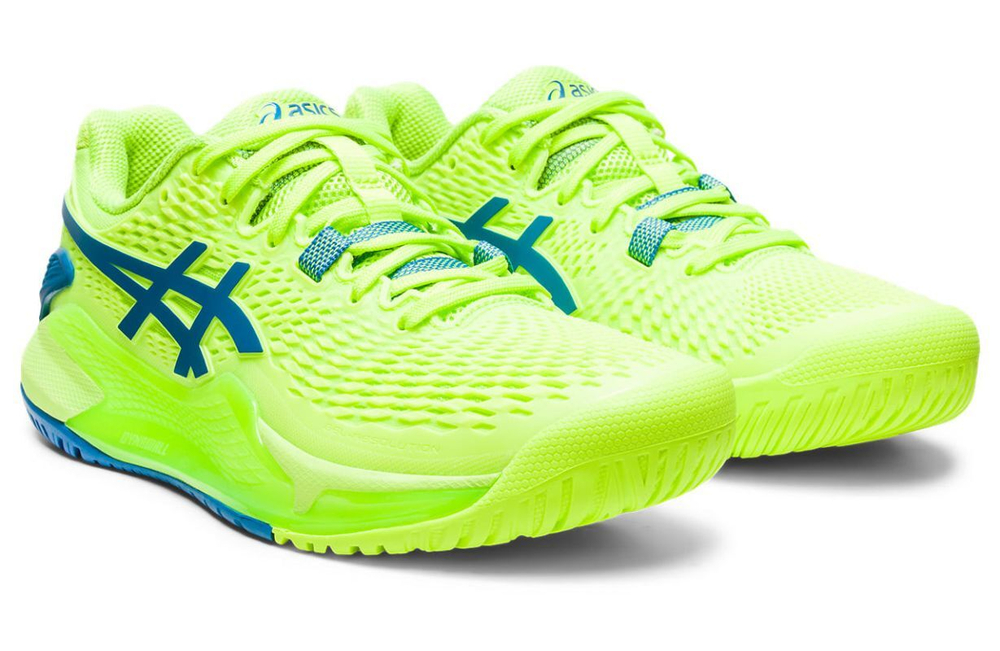 Женские Кроссовки теннисные Asics Gel-Resolution 9 - hazard green/reborn blue
