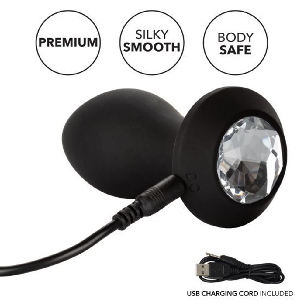 Черная анальная пробка с вибрацией и кристаллом Power Gem Vibrating Crystal Probe - 10,75 см. (Цвет: черный)