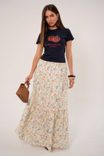 Юбка из хлопка ярусная в мелкий цветочек в макси длине
