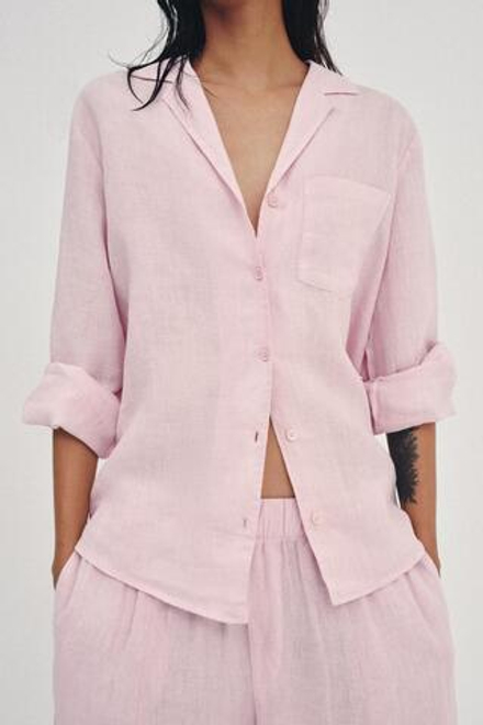 ZARA РУБАШКА ИЗ ЛЬНА С КАРМАНОМ — ZW COLLECTION, СВЕТЛАЯ МАЛЬВА