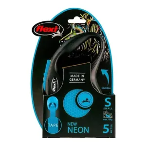 Рулетка Flexi Neon New S (до 15 кг) лента 5 м, светоотражающая, голубой неон