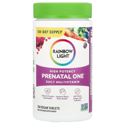 Rainbow Light, Prenatal One™, мультивитаминная добавка для ежедневного приёма, высокая эффективность, 150 веганских таблеток
