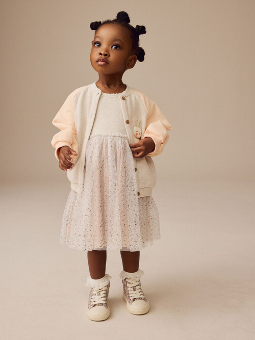 Платье и бомбер в комплекте для девочки Next E54-791, Молочный, Розовый