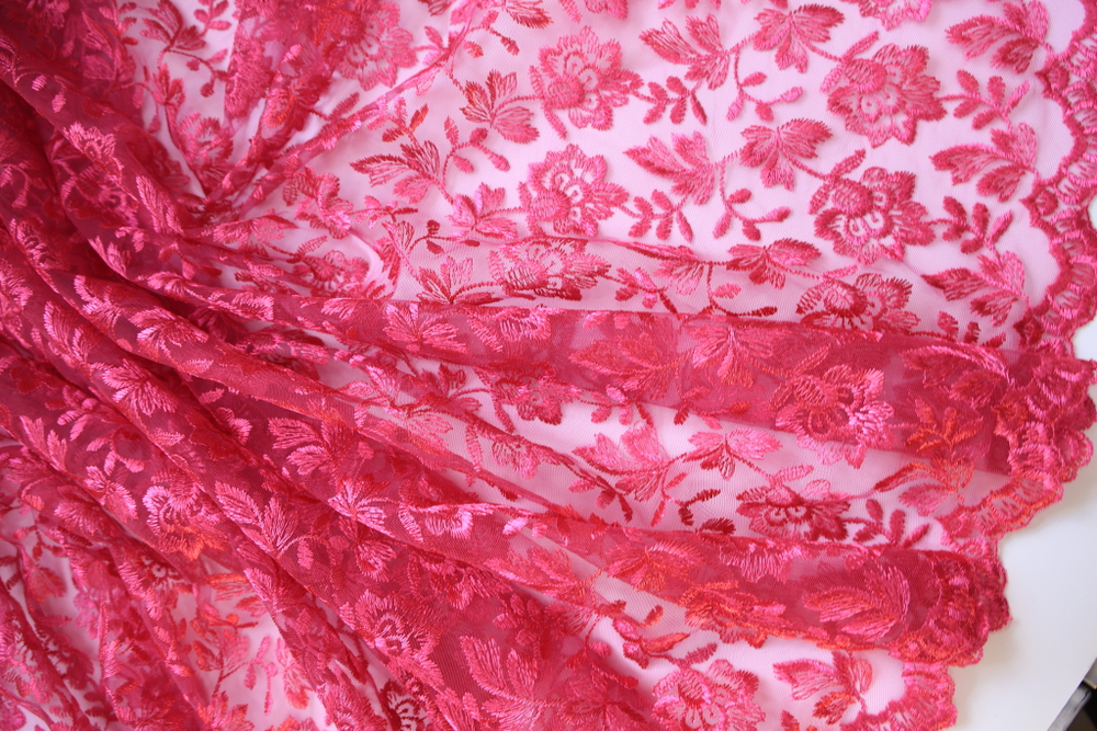 Вышивка на сетке малиновая