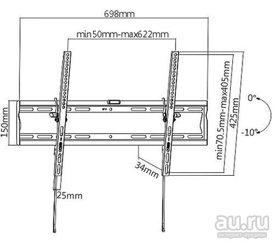 Кронштейн ЖК Brateck KL20-64T, 37-70" 35 кг. накл. 10°, расстояние от стены 34мм., 600х400, черный