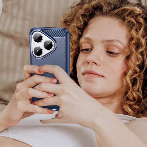 Чехол синего цвета на Huawei Pura 80, мягкий отклик кнопок, серия Carbon (с дизайном под карбон) от Caseport