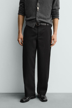 ZARA БРЮКИ BALLOON FIT ИЗ РЕЛЬЕФНОЙ ТКАНИ, ЧЕРНЫЙ