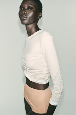 ZARA ФУТБОЛКА С ДЛИННЫМИ РУКАВАМИ, КАМЕННО-СЕРЫЙ