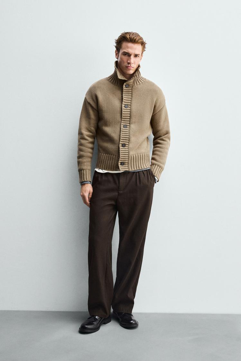 ZARA ВЯЗАНЫЙ КАРДИГАН, РЫЖЕВАТО-КОРИЧНЕВЫЙ