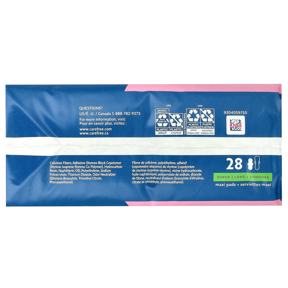 Carefree, Maxi, супердлинные подушечки, с крылышками, 28 штук