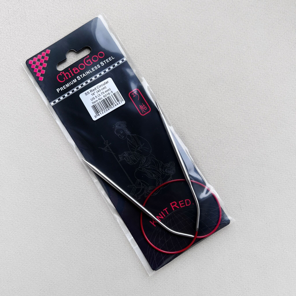Спицы круговые Knit Red 2,25мм/23см, анатомический изгиб, хирургическая сталь, леска без эффекта памяти, ChiaoGoo