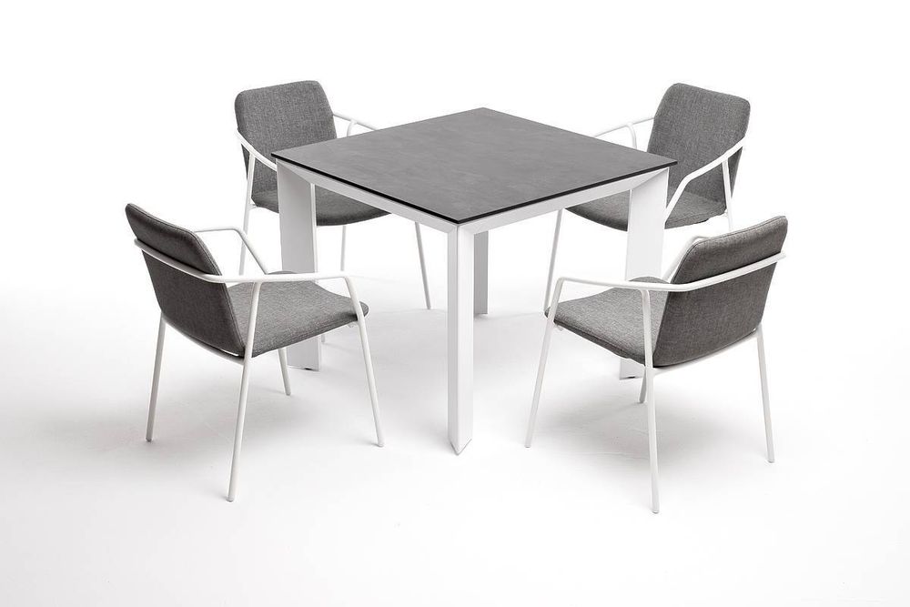 "Венето" обеденная группа на 4 персоны со стульями "Марокко", каркас белый, роуп серый