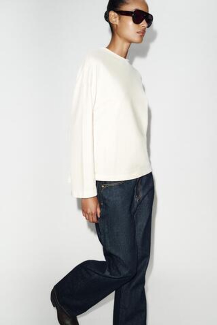 ZARA ФУТБОЛКА С ДЛИННЫМИ РУКАВАМИ, ЖЕЛТОВАТО-БЕЛЫЙ