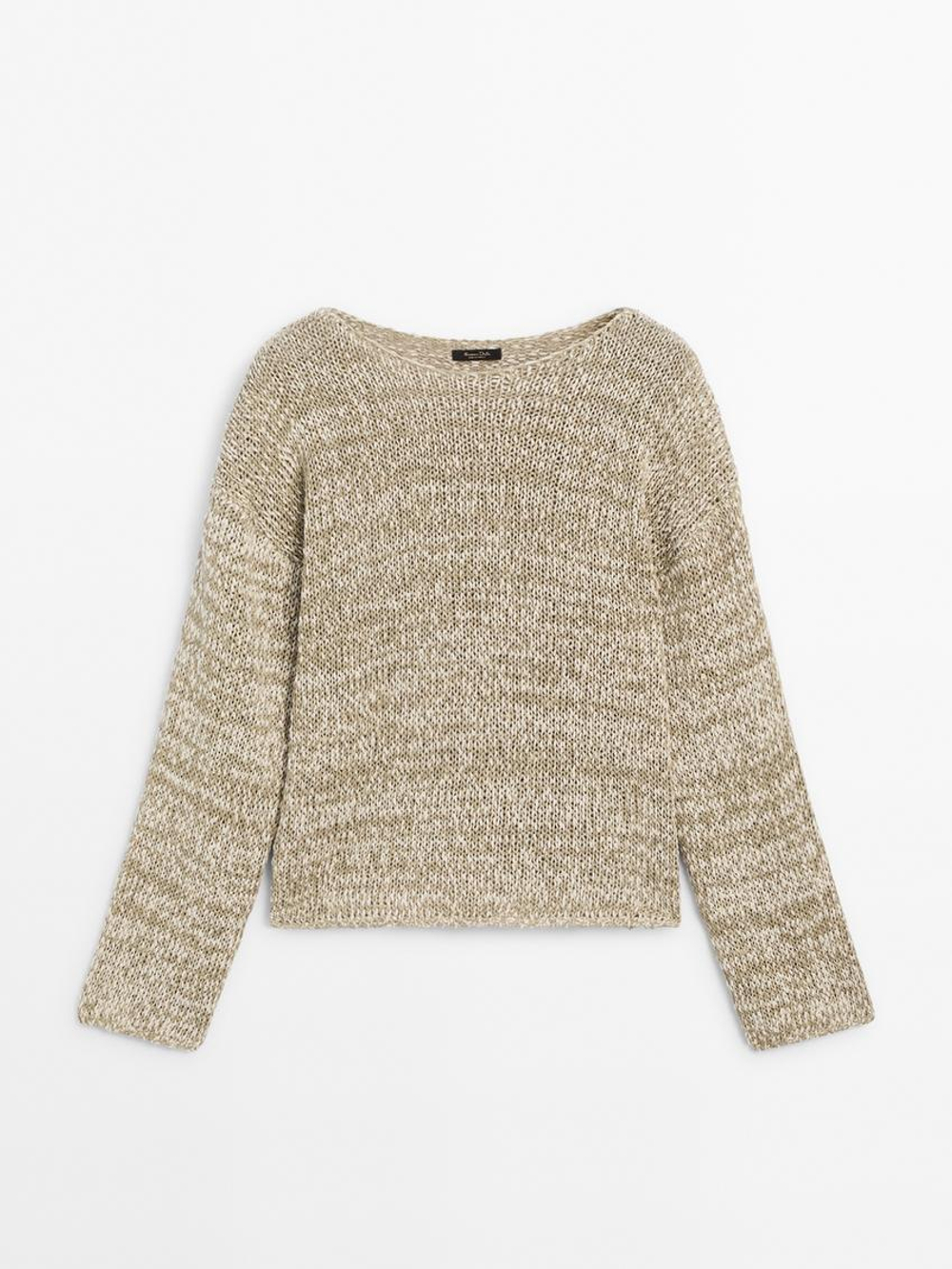 Massimo Dutti Меланжевый свитер из смесового хлопка, зеленоватый