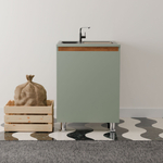 Кухонный модуль напольный под мойку 60 см Малага со столешницей, с дубовой панелью, на ножках / зеленый самшит, массив дуба