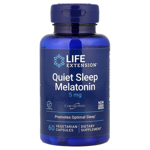 Life Extension, Quiet Sleep, мелатонин, 5 мг, 60 растительных капсул