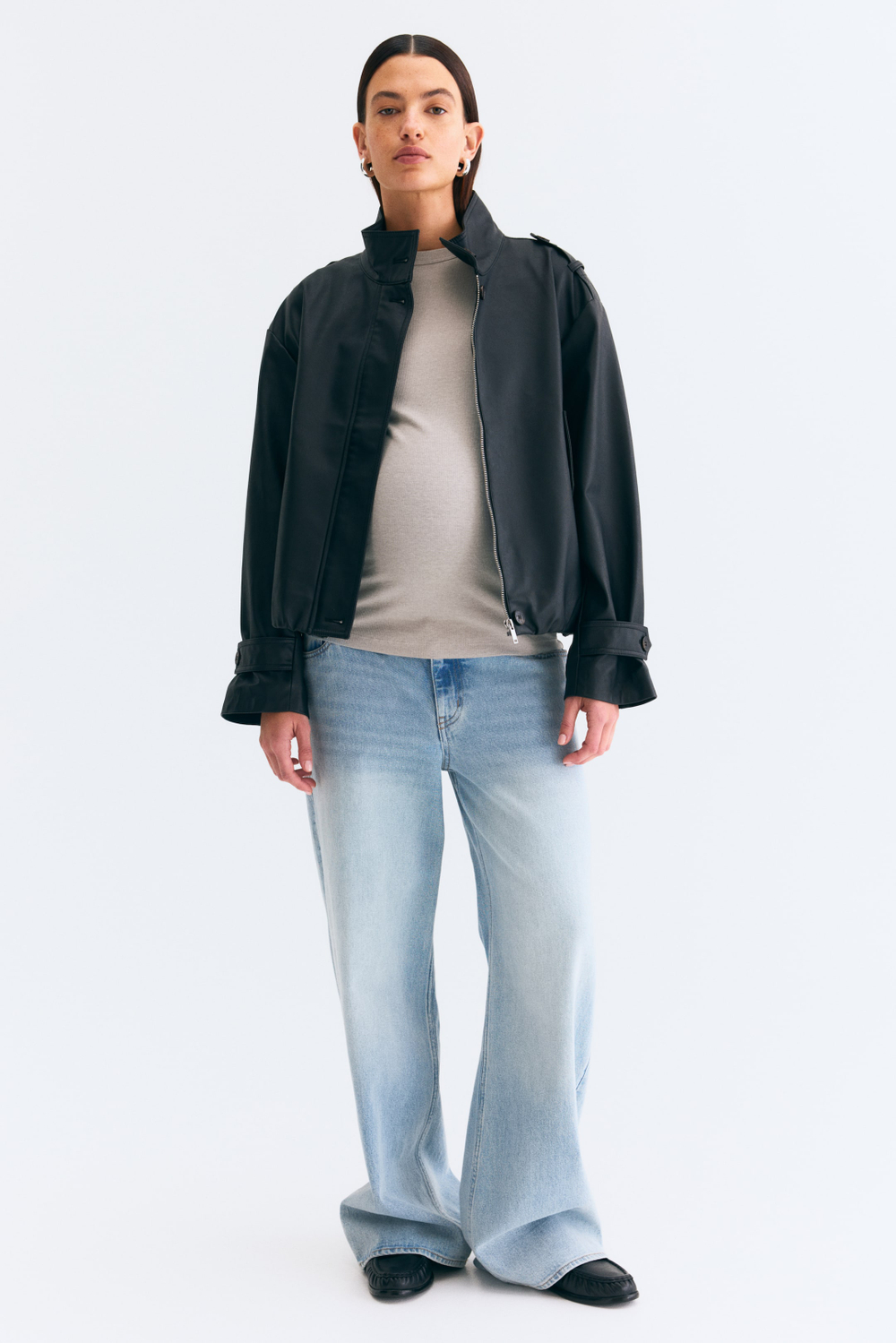 H&M Топ в рубчик для беременных, серо-бежевый