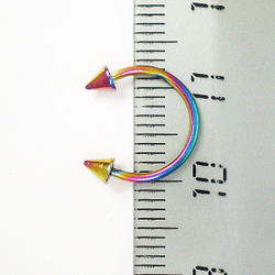 Подкова ( циркуляр) для пирсинга 10 мм с конусами 3 мм. Медицинская сталь, радужная (бензинка). 1 шт
