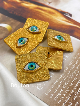 Шляпки под установочные кнопки Скиапар. золотистые квадратные с глазом