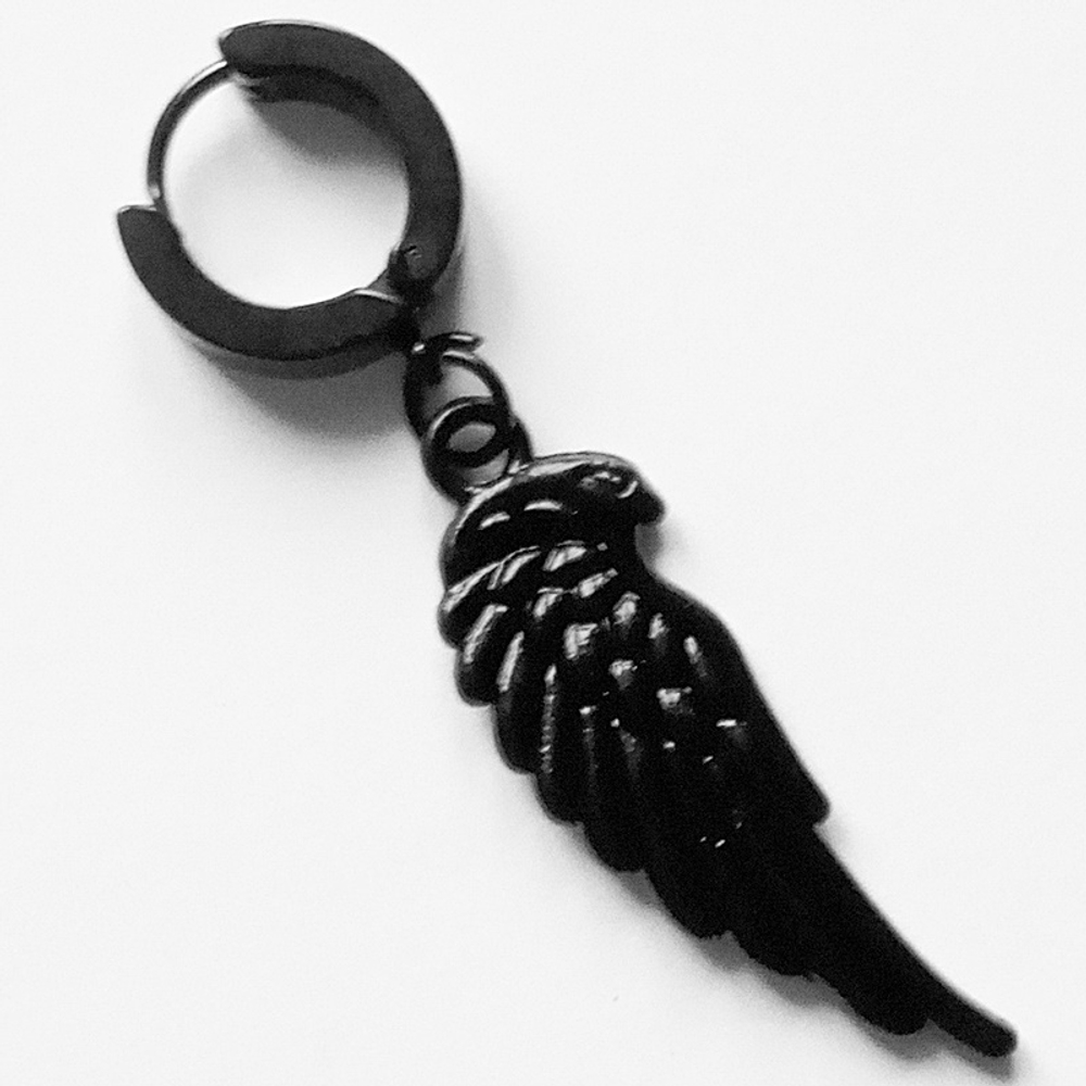 Серьга (1 шт.) "Крыло ворона" для пирсинга уха. Медсталь.