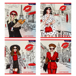 Тетрадь 48л., А5, клетка, Alingar "Girls in the city", скрепка, мелованный картон (стандарт), выб УФ лак, блок офсет, 4 дизайна в пленке т/у