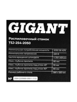Распиловочный станок Gigant TSJ-254-2050
