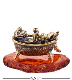 Народные промыслы AM-3683 Фигурка «Лягушка вечерняя релаксация» (латунь, янтарь)