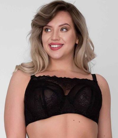 Бюстгальтер-топ с сетчатыми мягкими чашками и гипюром поверх (Размер: 85C) (Цвет: черный)