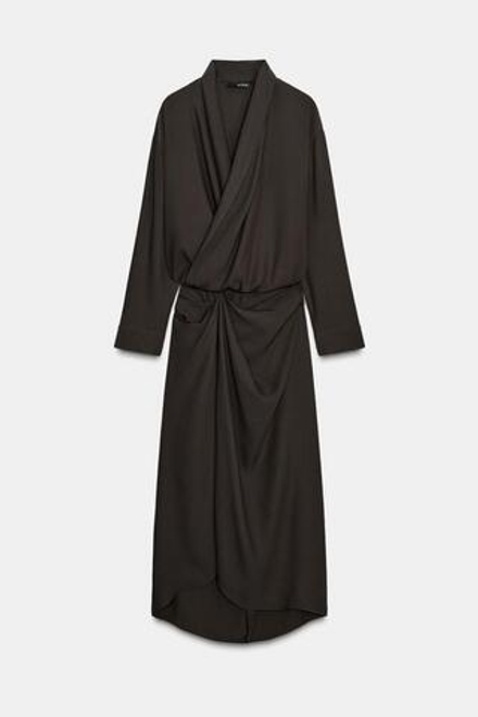 ZARA ПЛАТЬЕ СО СБОРКАМИ — ZW COLLECTION, КОРИЧНЕВЫЙ