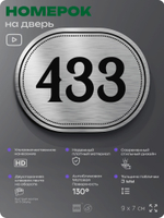 Номерок на дверь квартиры 433, для кабинета, офиса, шильдик 9 х 7 см, брашированная сталь, Айдентика Технолоджи