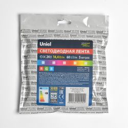 ULS-5050-60LED-m-10mm-IP20-DC24V-14.4W-m-5M-RGB Гибкая светодиодная лента UNIEL на самоклеящейся основе. Упаковка катушка 5 м. в герметичной упаковке. IP20. Угол излучения 120 . Мультиколор.